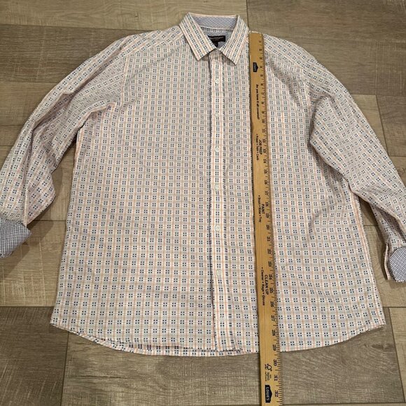 JOHNSTON & MURPHY MENS XL PURPLE AND ORANGE LONG SLEEVE BUTTON UP SHIRT - Picture 6 of 11